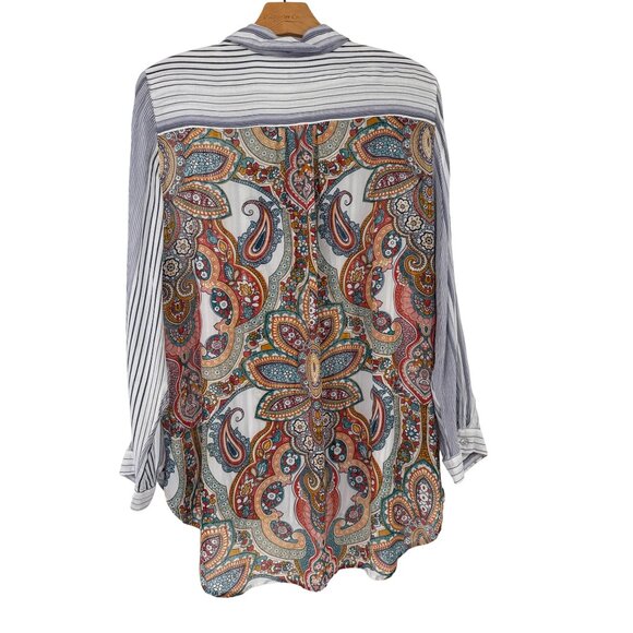 Chicos 3 Womens Size XL embroidered Paisley Stripe Button-Front Shirt tunic boho - Picture 4 of 5